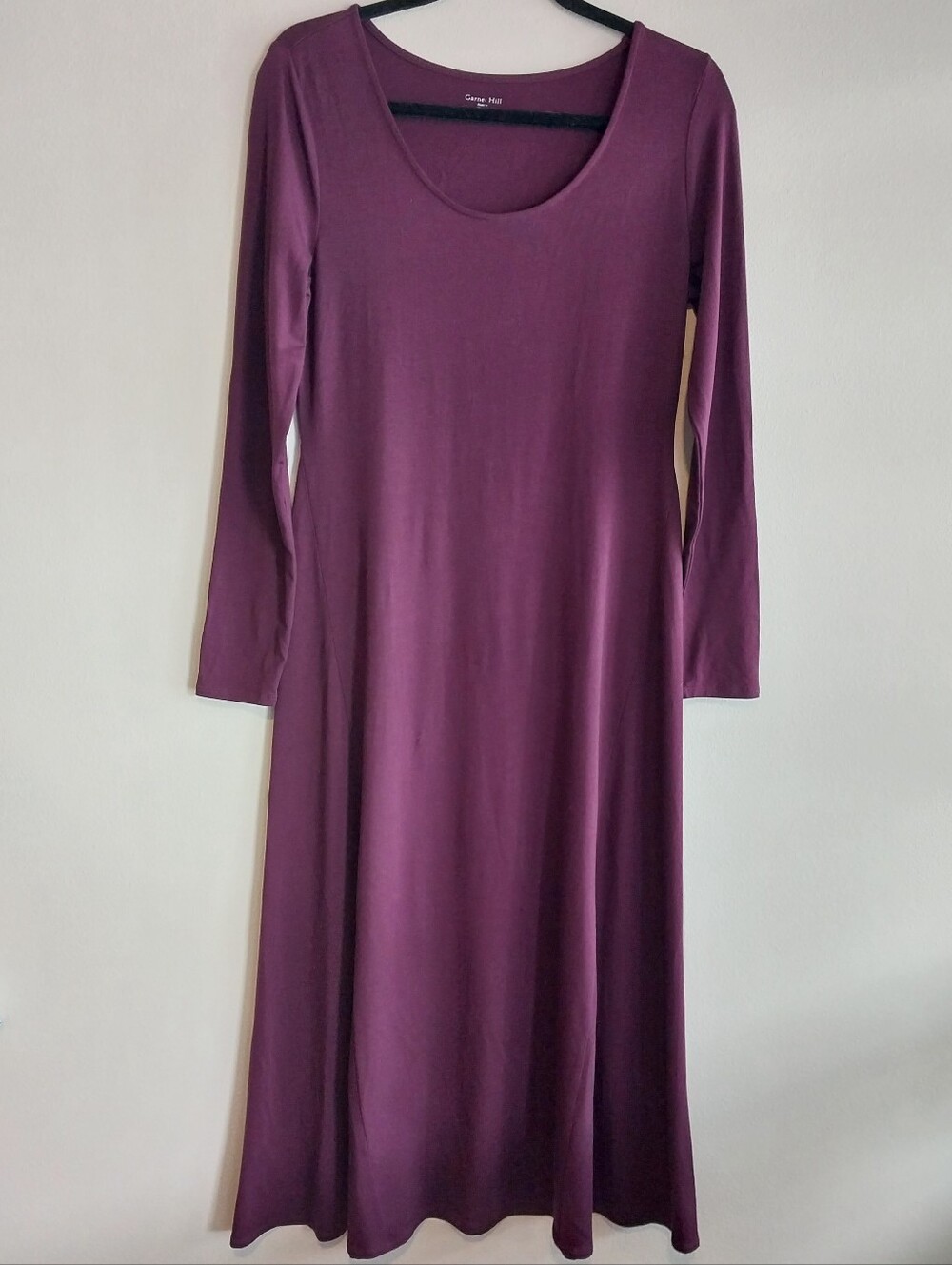 Garnet Hill Tencel Fit & Flare Long Sleeve Scoop Neck Maxi Dress